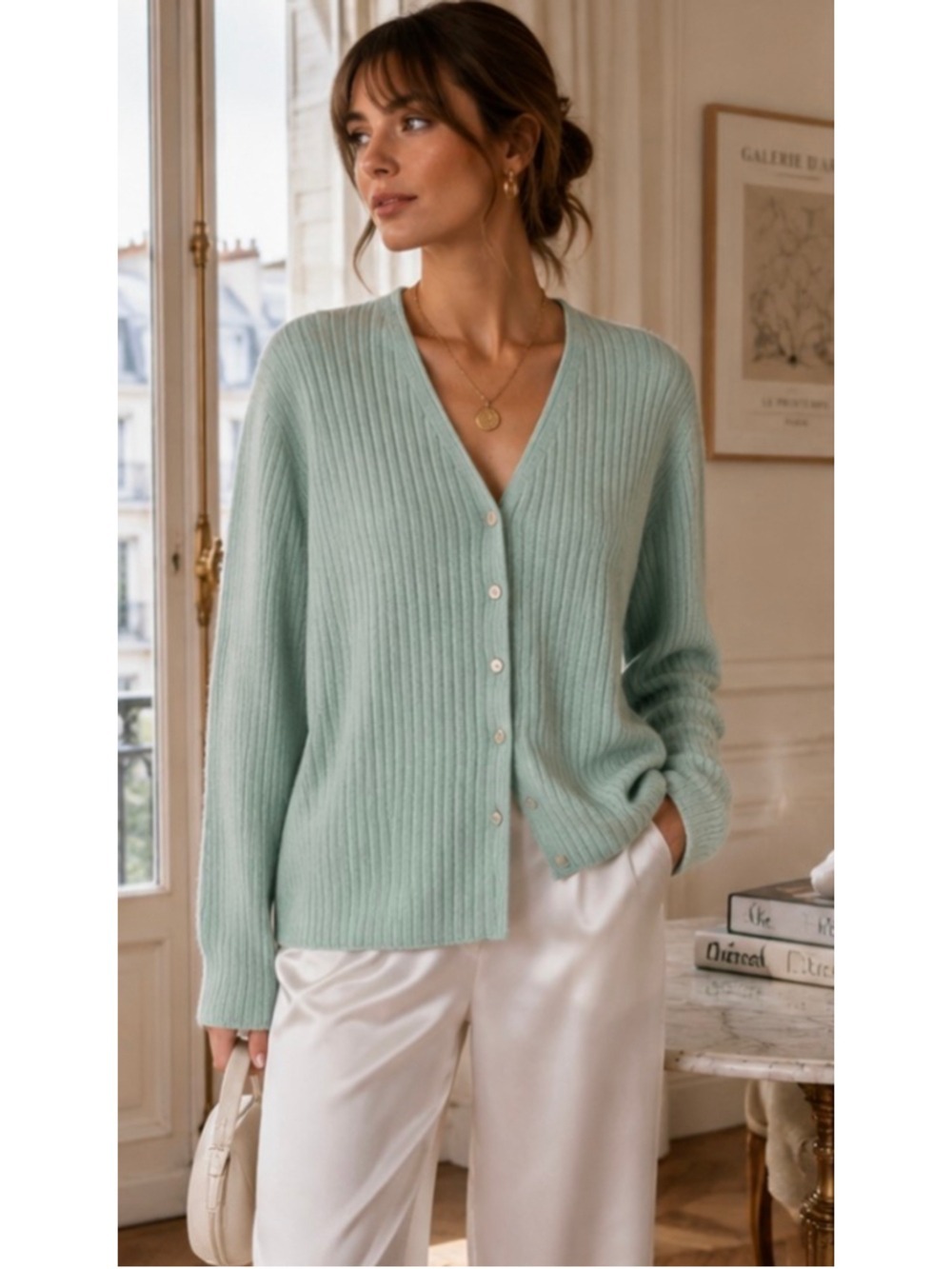 Women's Ballantyne Cashmere Cardigan Sweater Size M Light Green